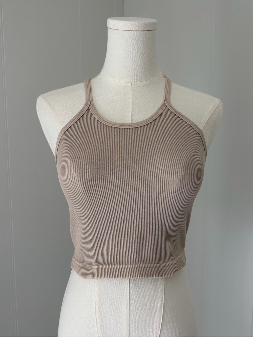 Free People Ribbed Slim-Strap Tank Top - Light Taupe